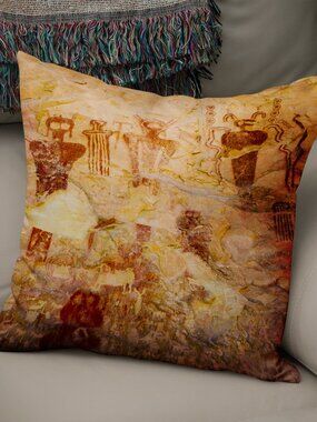 Southwest Throw Pillow Cover - Petroglyphs, Western Style - 16x16